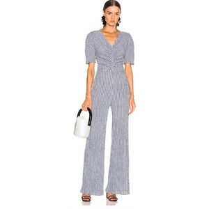 Staud Fraise Gingham Seersucker ruched short sleeve jumpsuit